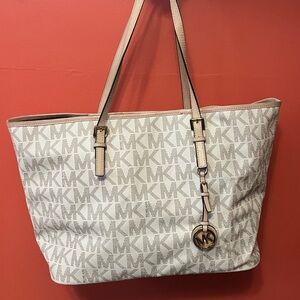 Michael Kors Cream and Tan Logo Tote